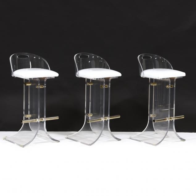 Bar Stool: Cutout Handle Clear Stool with Brass Ring