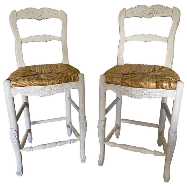 Bar Stool designed with Carved Floral Apron and Rush