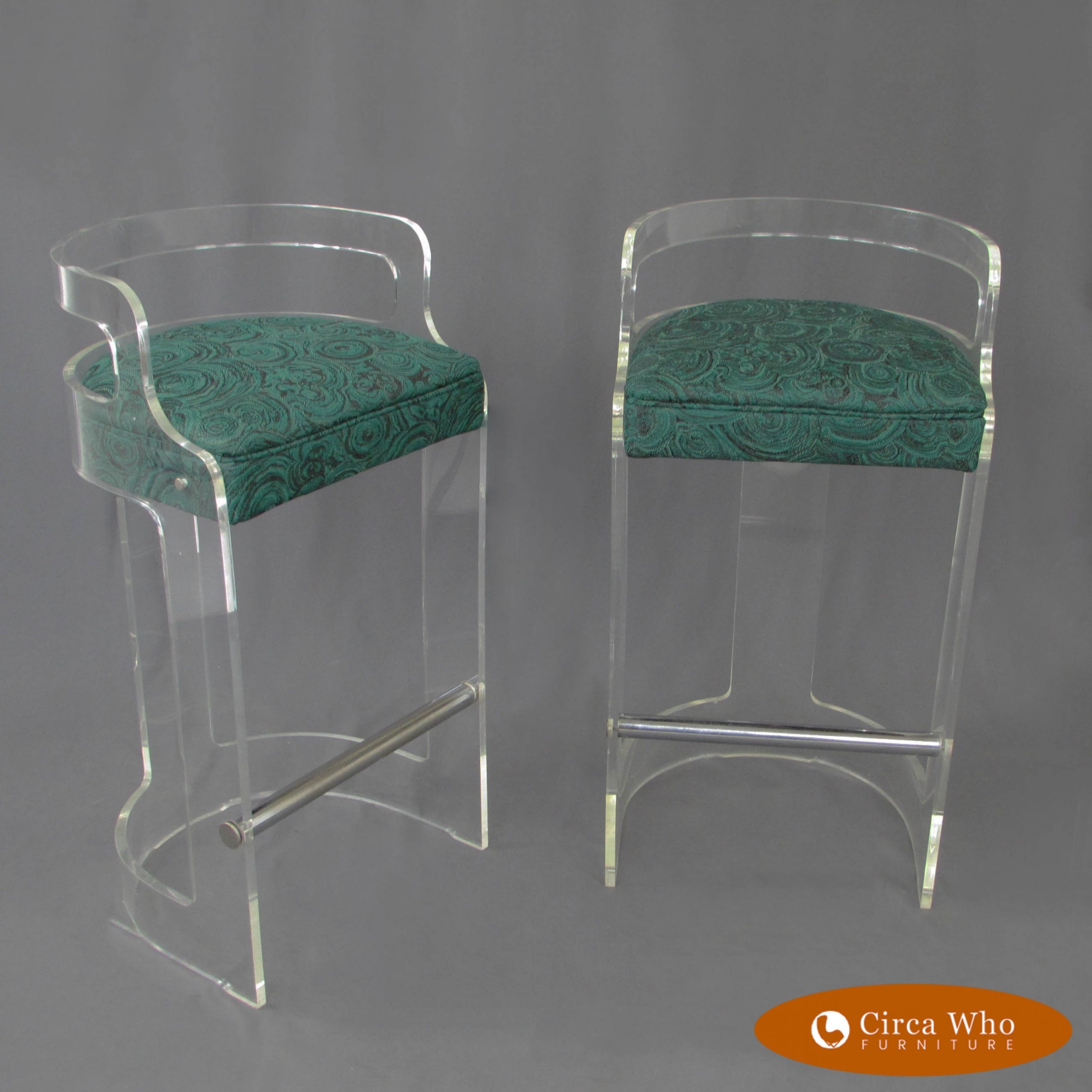 Bar Stool: Emerald Swirl Fabric with Lucite Slab Base