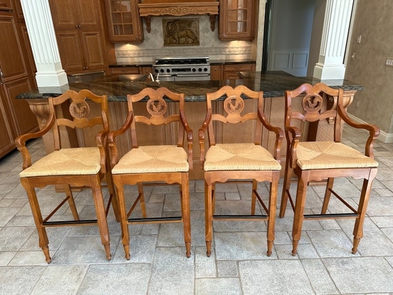 Bar Stool featuring Carved Rooster and Rush Seat
