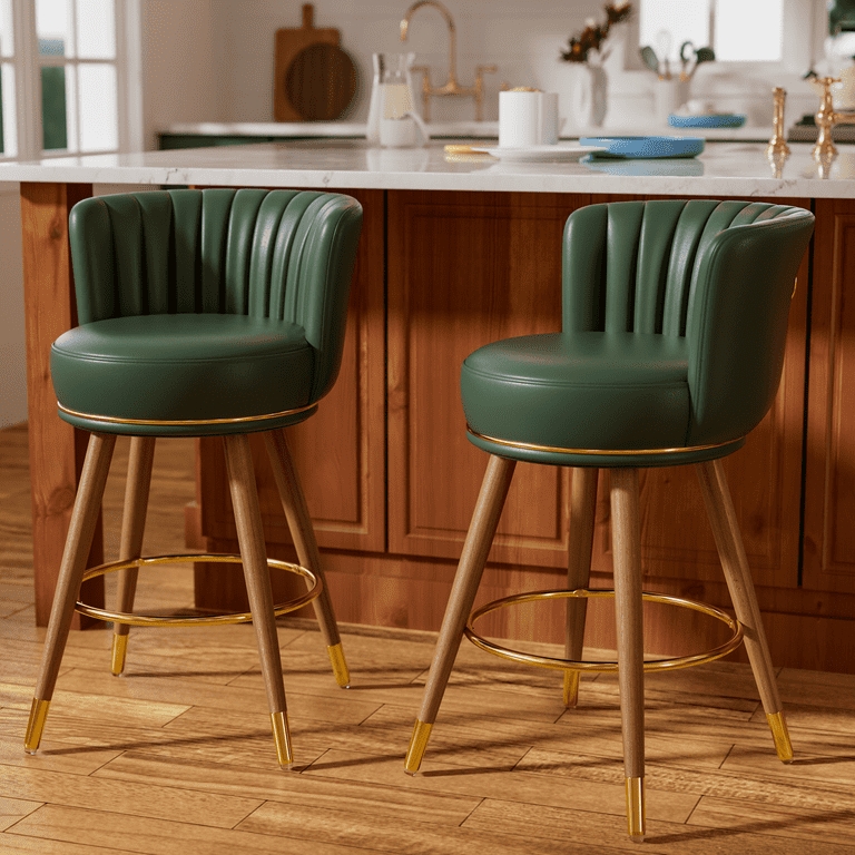 Bar Stool Forest Green Gold Caps Channel Tufted Counter Chairs