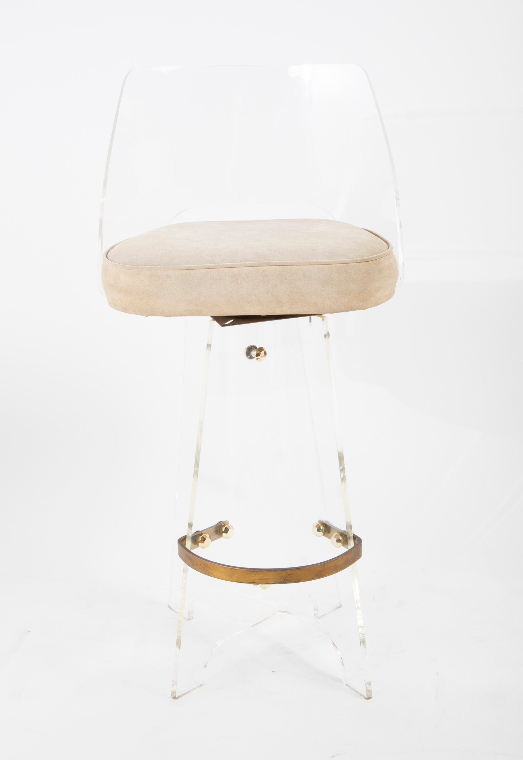 Bar Stool: Gold Hardware Accents on Clear Lucite Frame