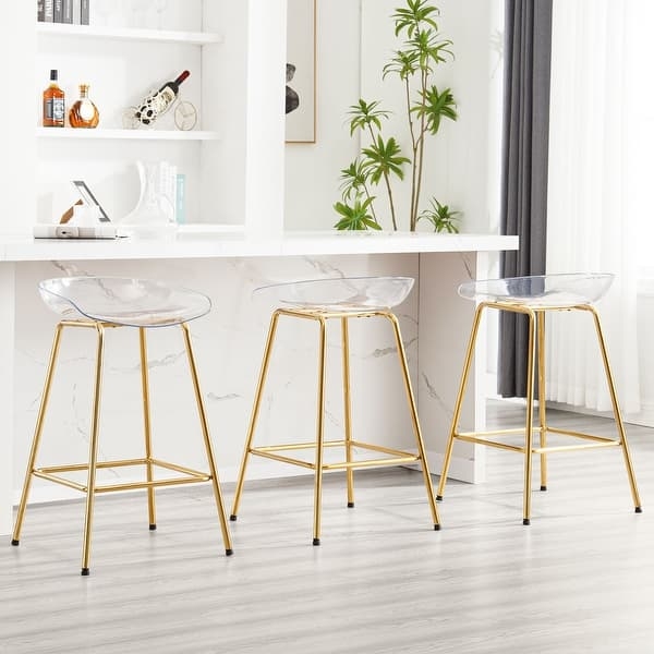 Bar Stool: Gold Metal Base Modern Glam Kitchen Seating