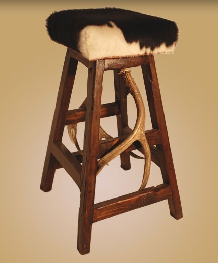 Bar Stool: Lodge Antler Accent Natural Cowhide Stool