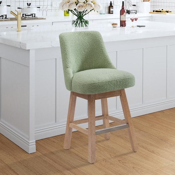 Bar Stool Mint Green Boucle Modern Organic Counter Stool