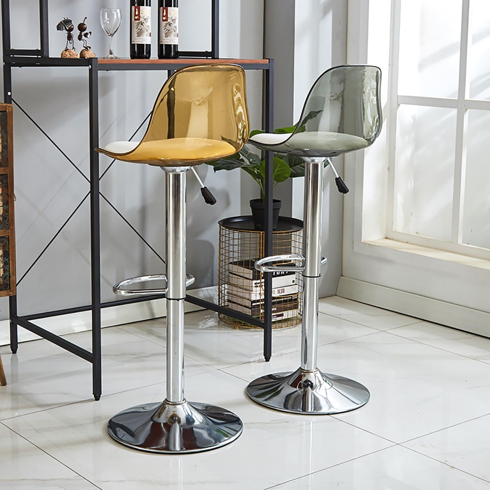 Bar Stool: Mixed Finish Pair with Chrome Pedestal Base