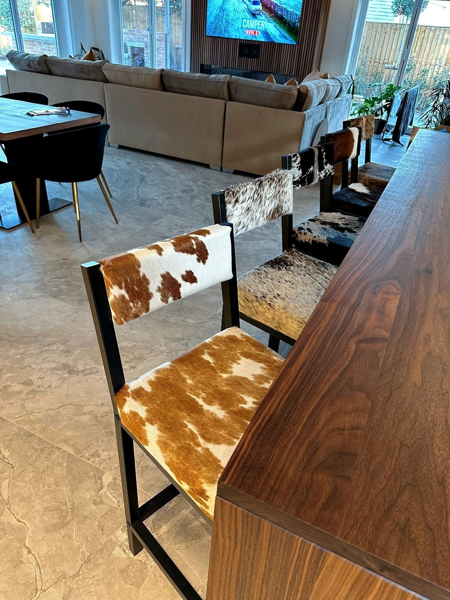 Bar Stool: Modern Hide Matte Black Square Frame Stool