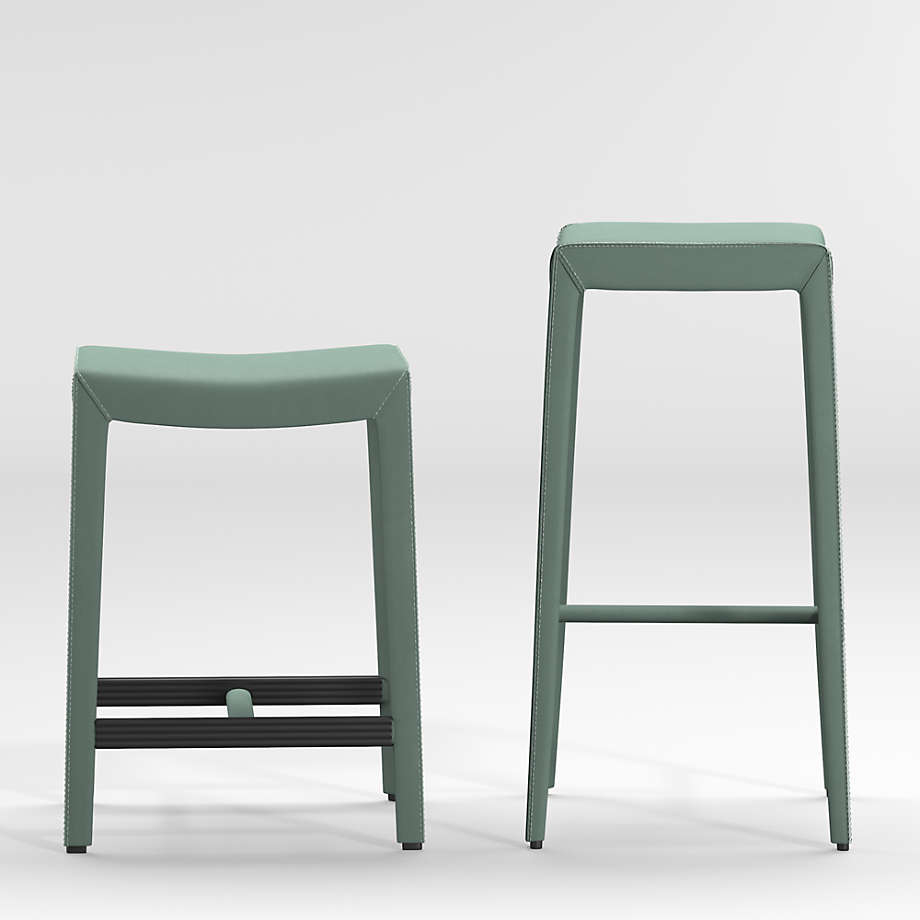 Bar Stool Sage Green Leather Wrapped Legs Backless Counter Stool