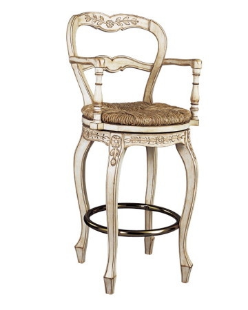 Bar Stool showcasing Carved Floral Motif and Rush