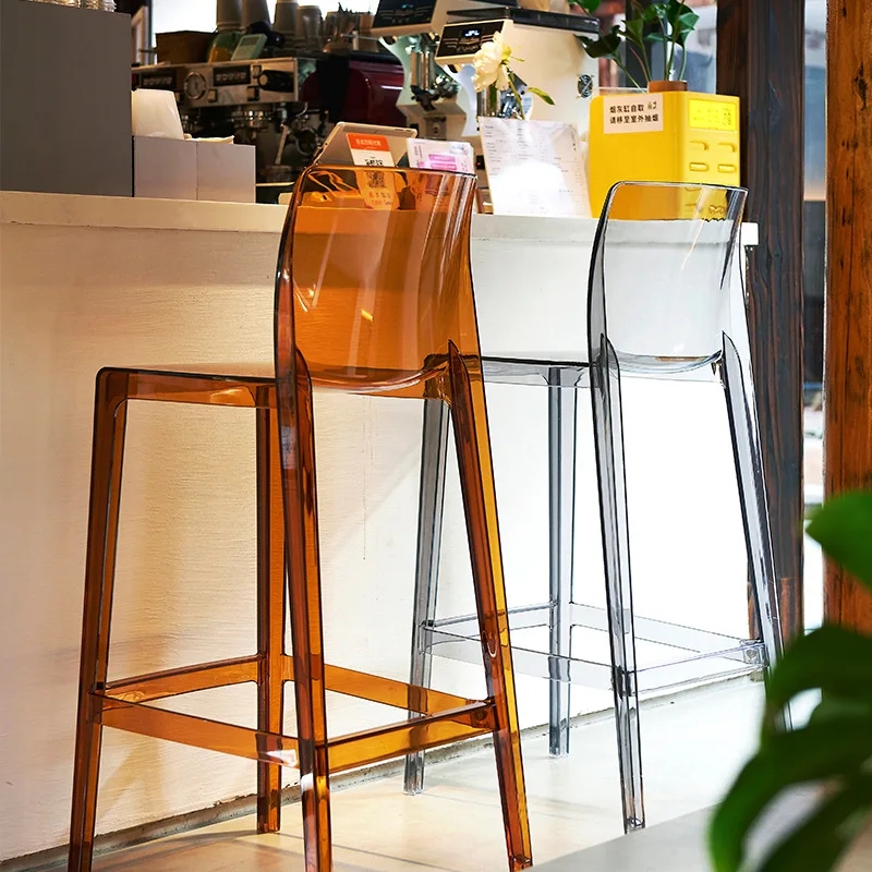 Bar Stool: Transparent Amber Molded Counter Chair
