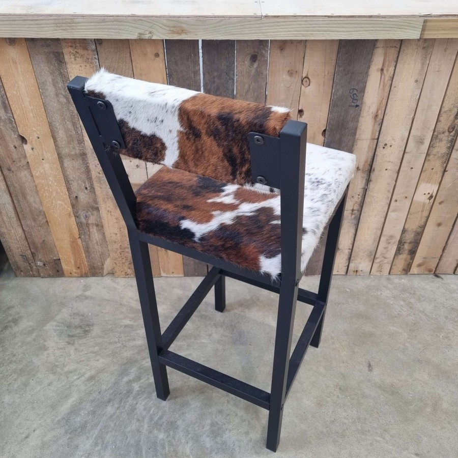 Bar Stool: Tricolor Cowhide Exposed Hardware Stool
