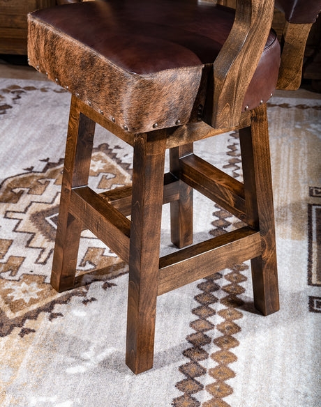 Bar Stool: Western Leather Swivel Cowhide Apron Stool