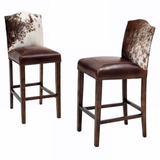 Bar Stool: Western Lodge High Back Cowhide Stool