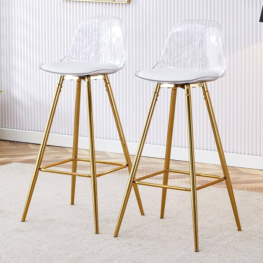 Bar Stool: White Padded Seat with Gold Metal Legs