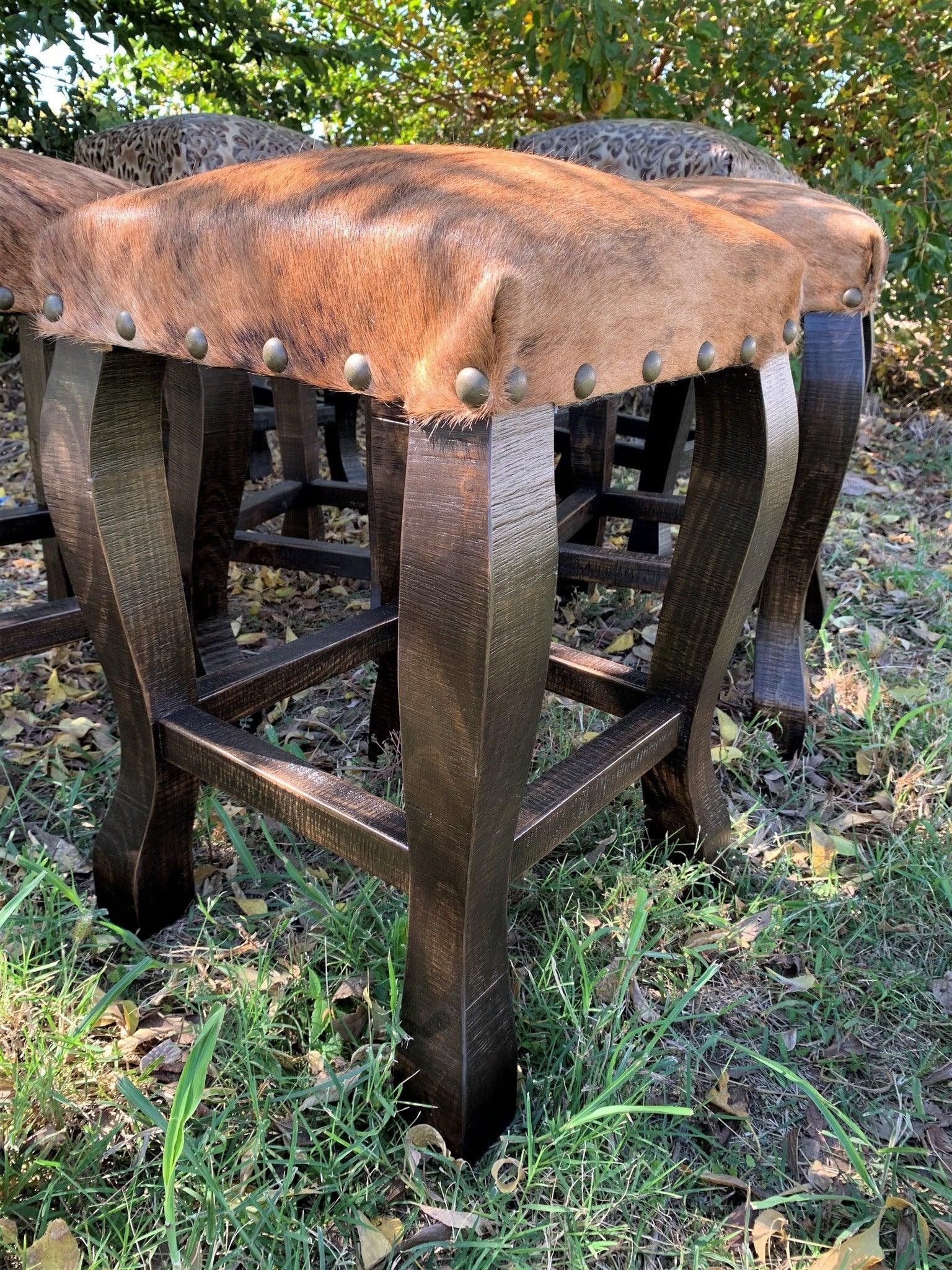 Bar Stool with Brindle Pattern and Dark Wax Finish
