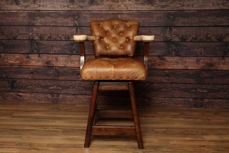 Bar Stool with Button Tufted Back and Western Swivel