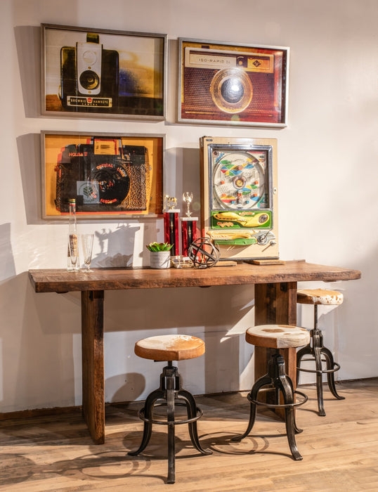 Bar Stool with Gunmetal Tripod Base and Screw Detail