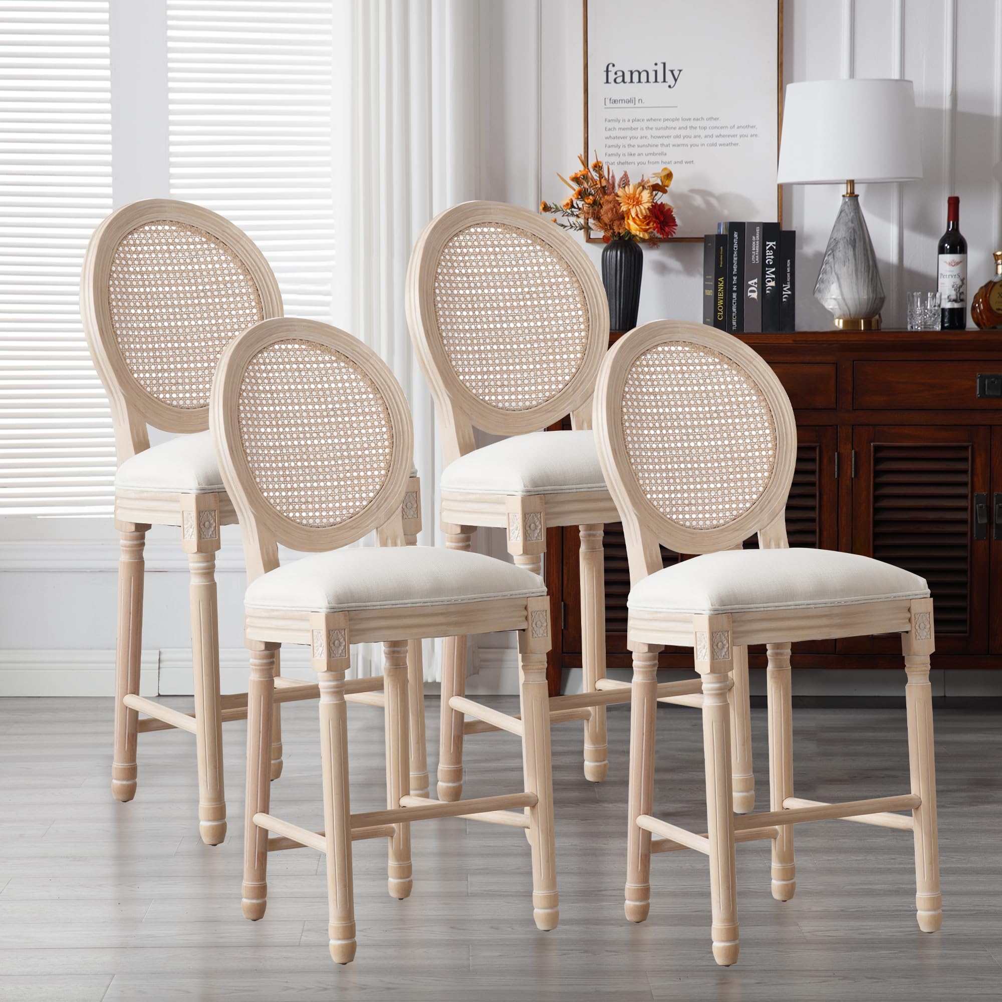 Bar Stool with Oval Cane Back and Fluted Wood Legs