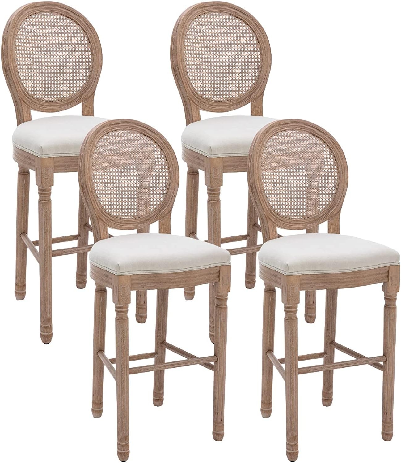 Bar Stool with Round Cane Back and Sand Brown Wood