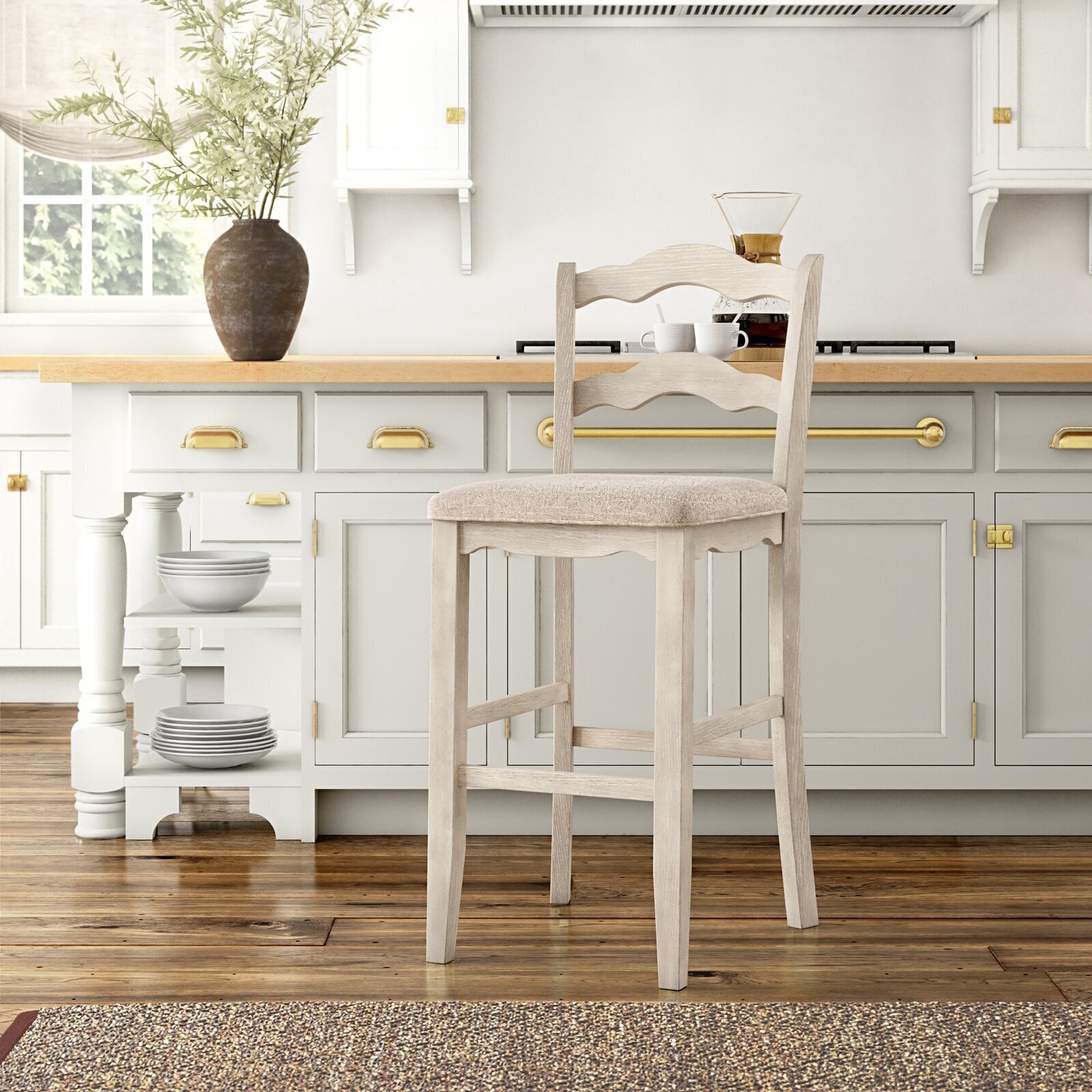 Bar Stool with Scalloped Ladder Back and Matte Finish