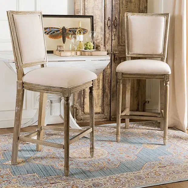 Bar Stool with Square Back and Distressed Wood Finish