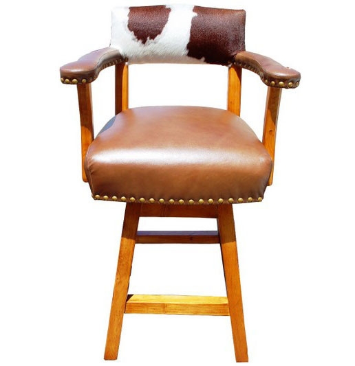 Bar Stool with Upholstered Arms and Tan Leather Seat