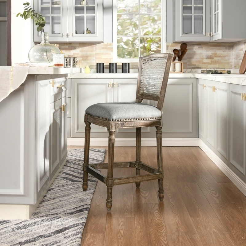 Bar Stool with Weathered Brown Finish and Square Back