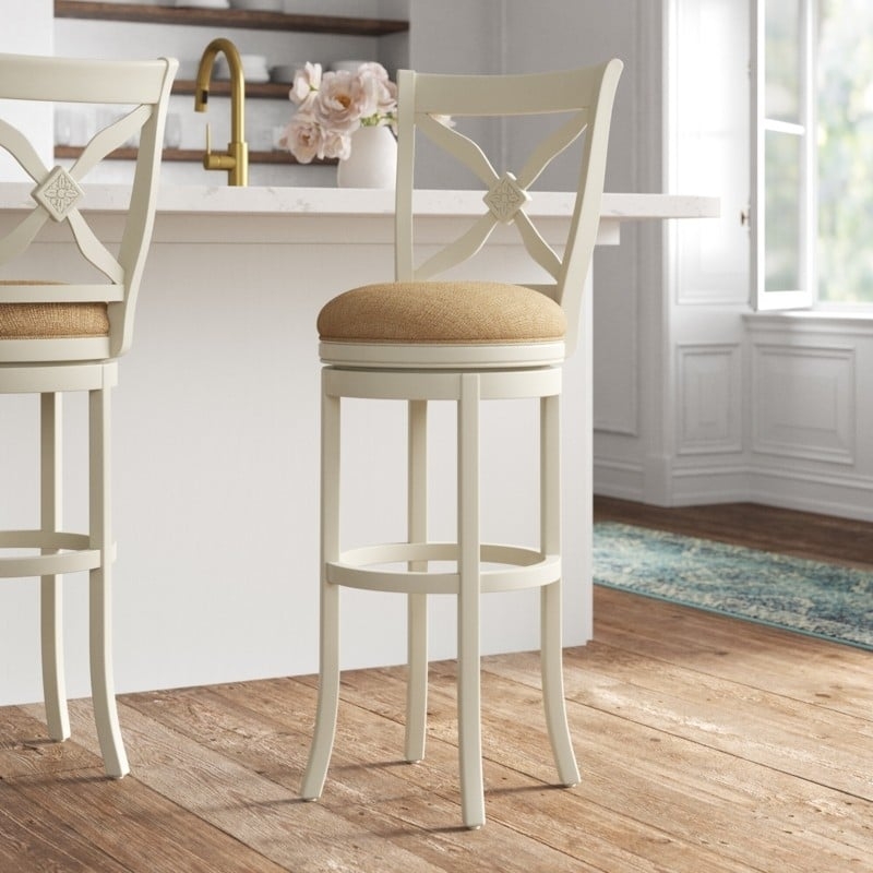 Bar Stool with X-Back Design and Carved Medallion