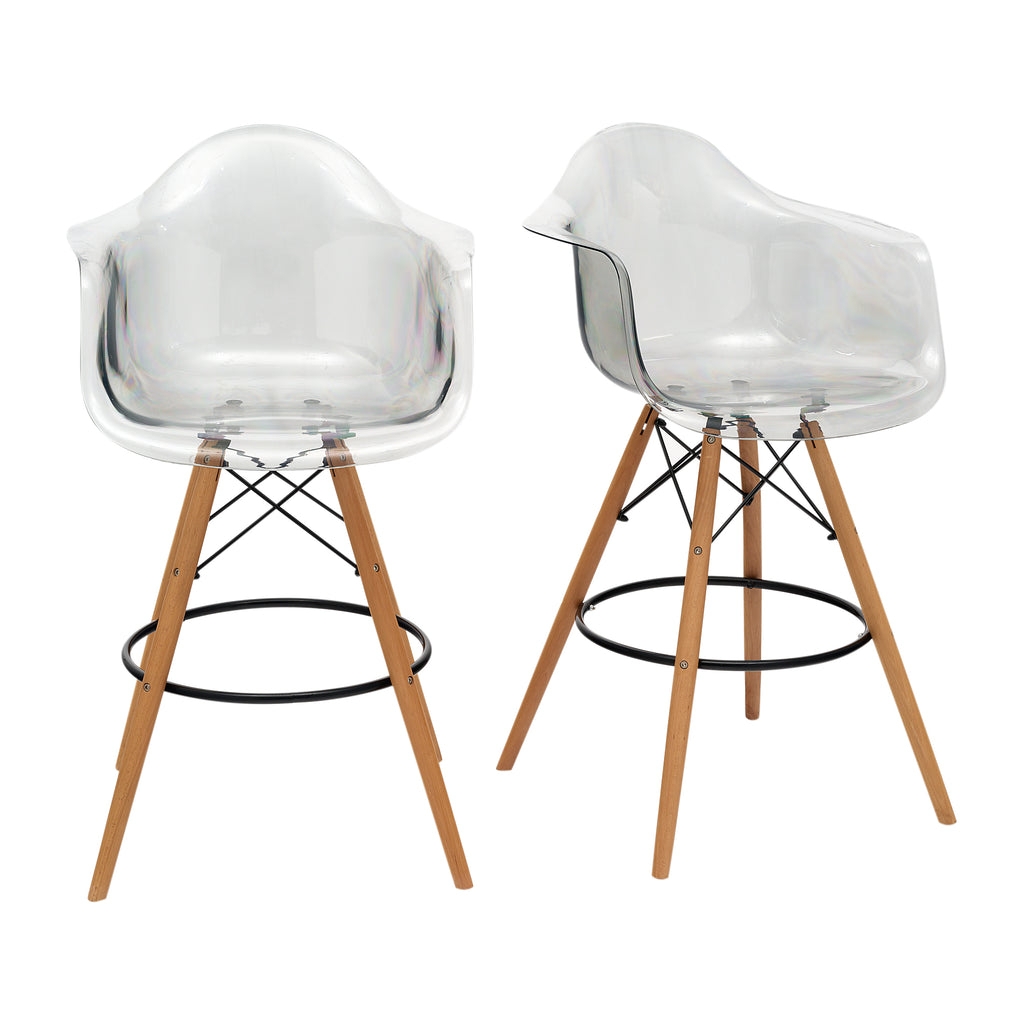 Bar Stool: Wood Legs with Transparent Bucket Seat