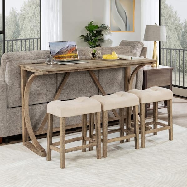 Bar Table Set Built-In Outlet Weathered Brown Bar Set