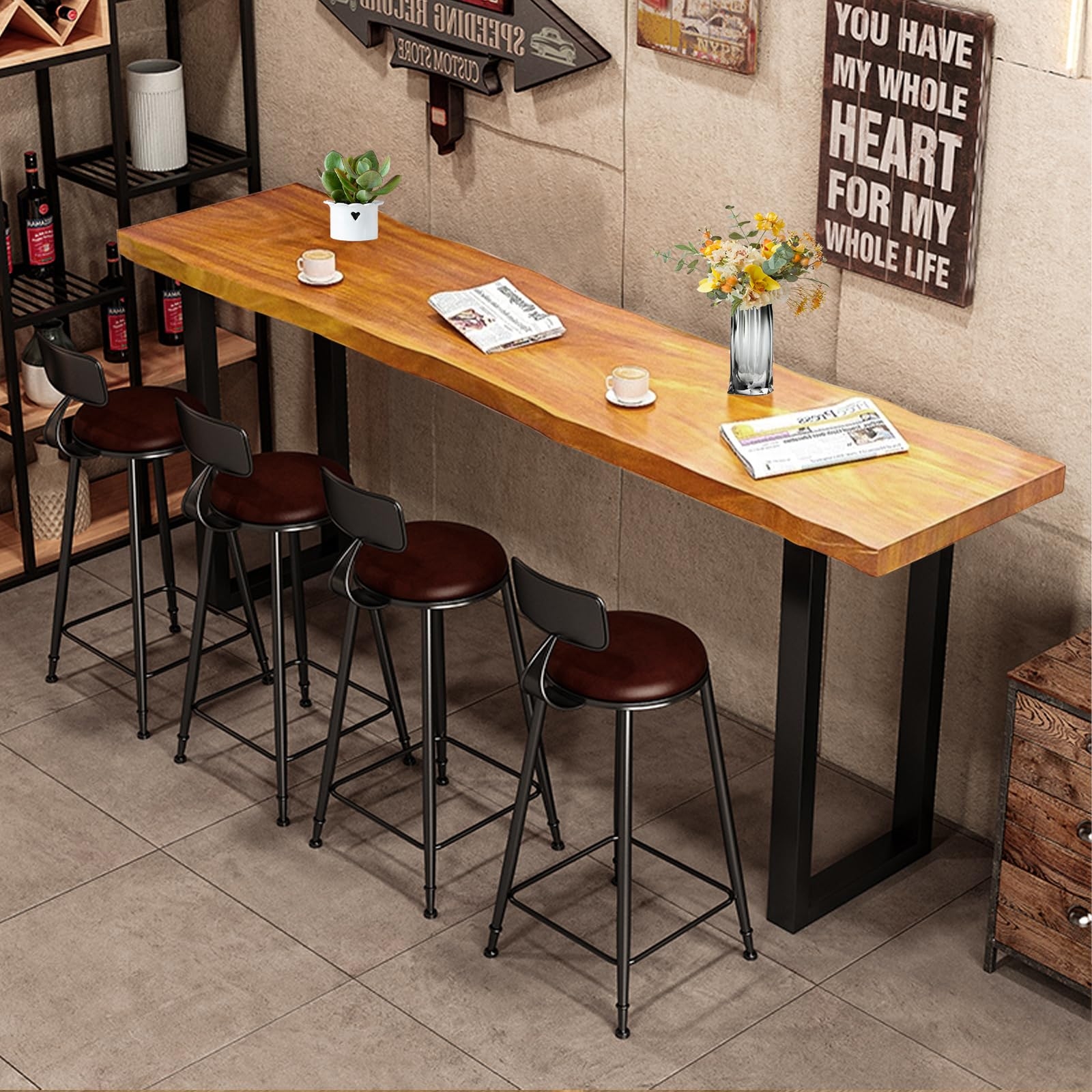 Bar Table Set U-Shaped Metal Legs Narrow Metal Bar Set