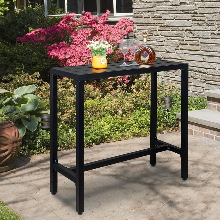Bar Table Slatted Top Outdoor Patio Console Table Metal