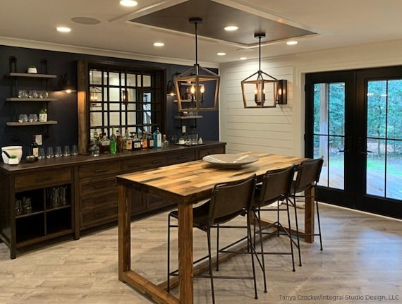 Bar Table with Multi Tonal Planks and Custom Wood Bar Height