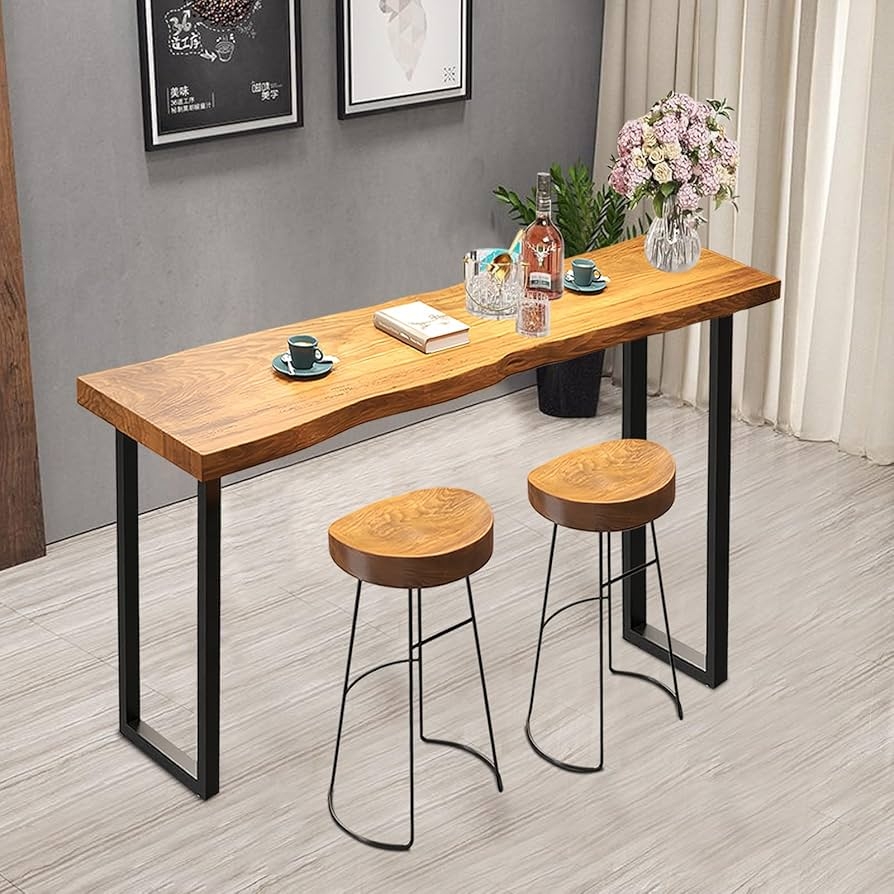 Bar Table Wood Live Edge Look Industrial Wood Pub Table