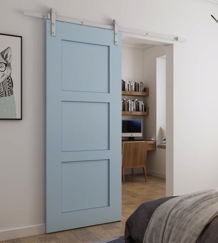 Barn Door Three Panel Recessed Style - Light Blue Barn Door