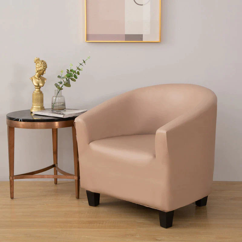Barrel Chair Bronze Base Beige Transitional Reading Nook