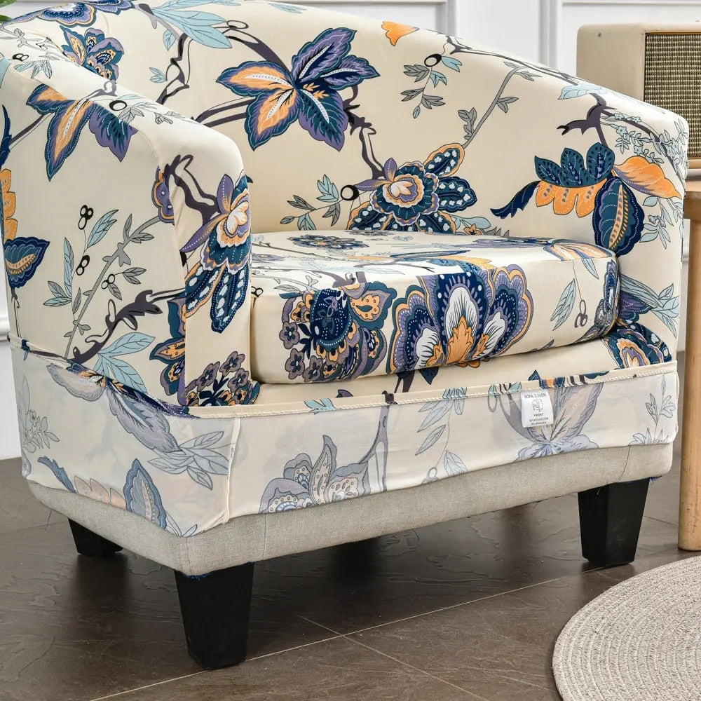 Barrel Chair Floral Slipcover Botanical Print Tapered