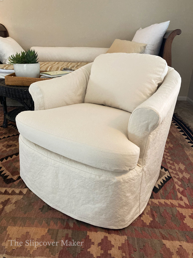 Barrel Chair Natural Canvas Fabric Skirted Slipcover