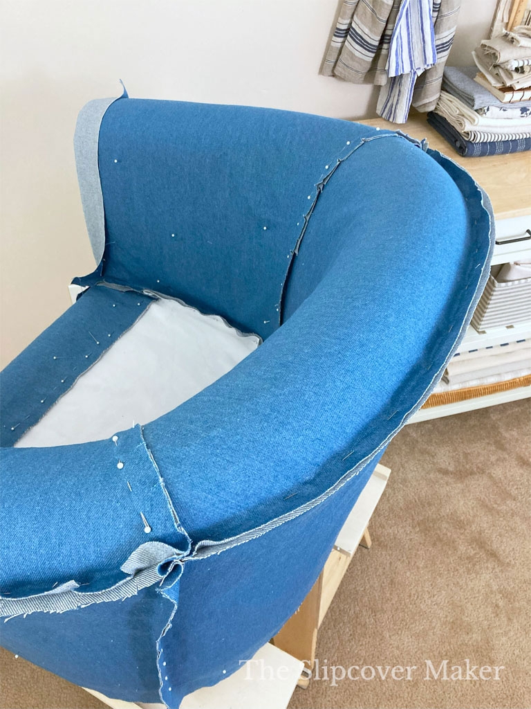 Barrel Chair Pin Fitting Custom Denim Blue Slipcover