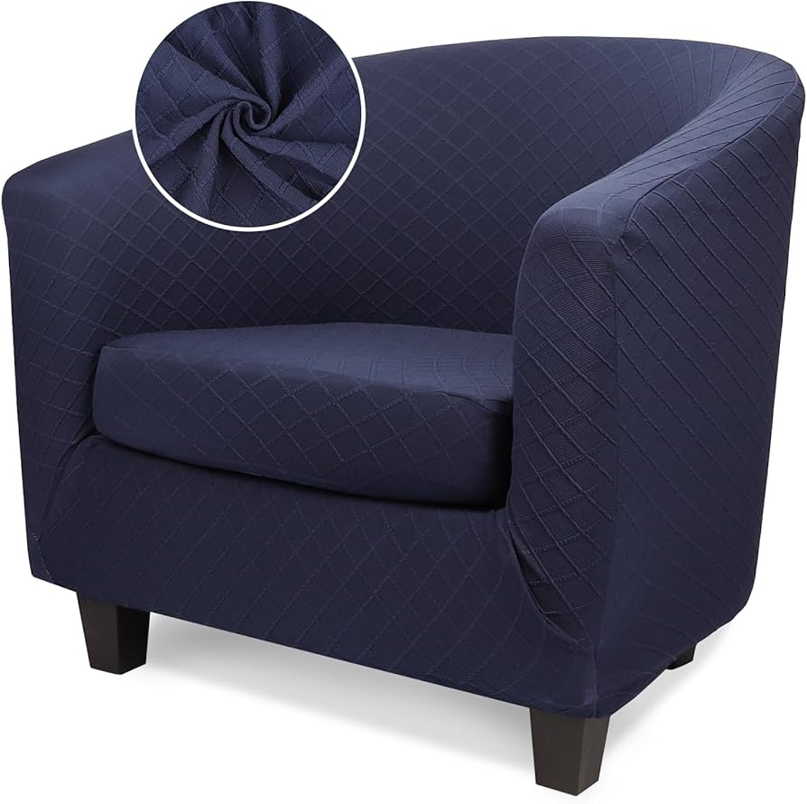 Barrel Chair Slipcover Navy Diamond Jacquard 2-Piece