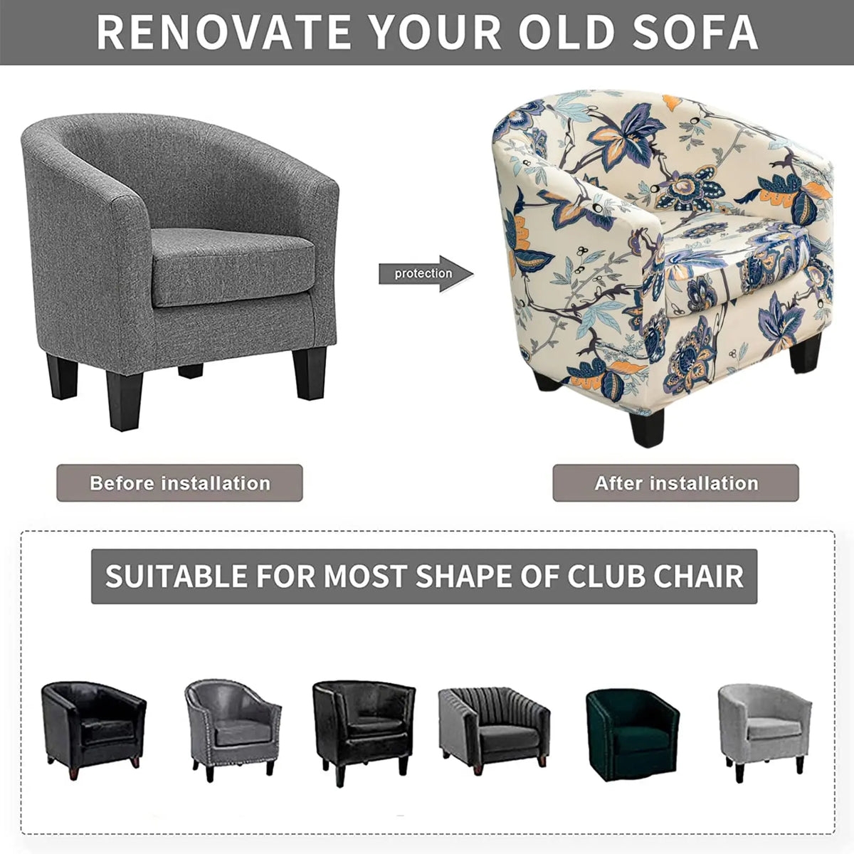 Barrel Chair Slipcover Separate Cushion Cover Floral