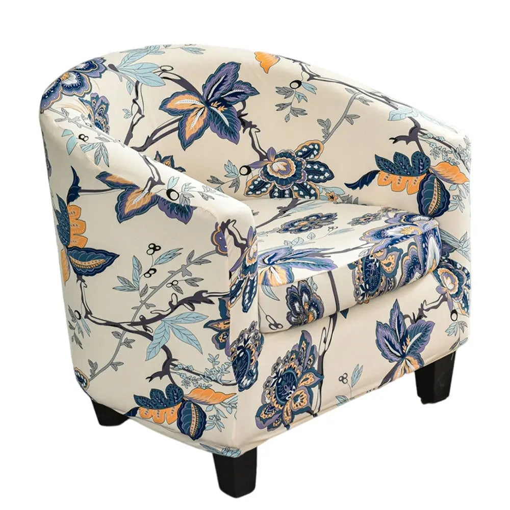Barrel Chair Stretch Slipcover Modern Botanical Print