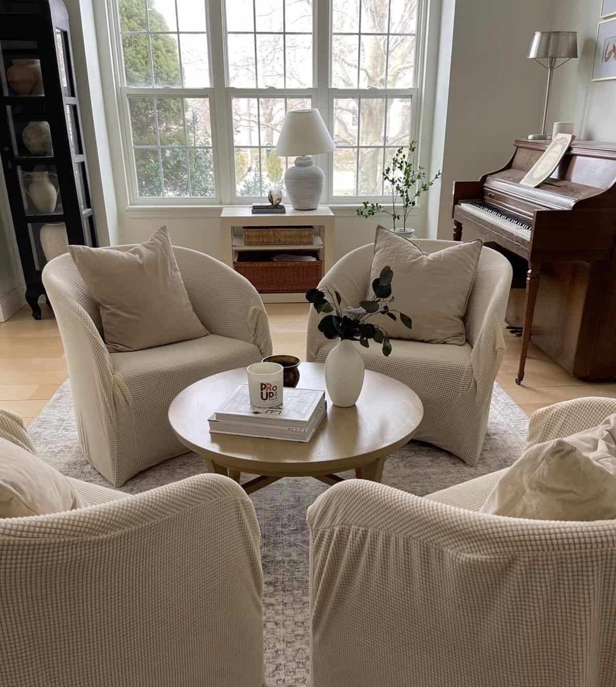 Barrel Chair Warm Beige Waffle Weave Texture Cover