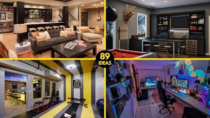 Basement Multipurpose Set with Geometric Patterns for Gaming Room Setups