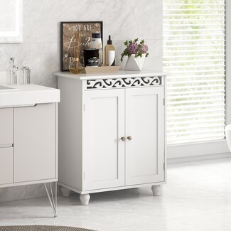 Bathroom Cabinet: Bun Feet White Scrollwork Bathroom Cabinet