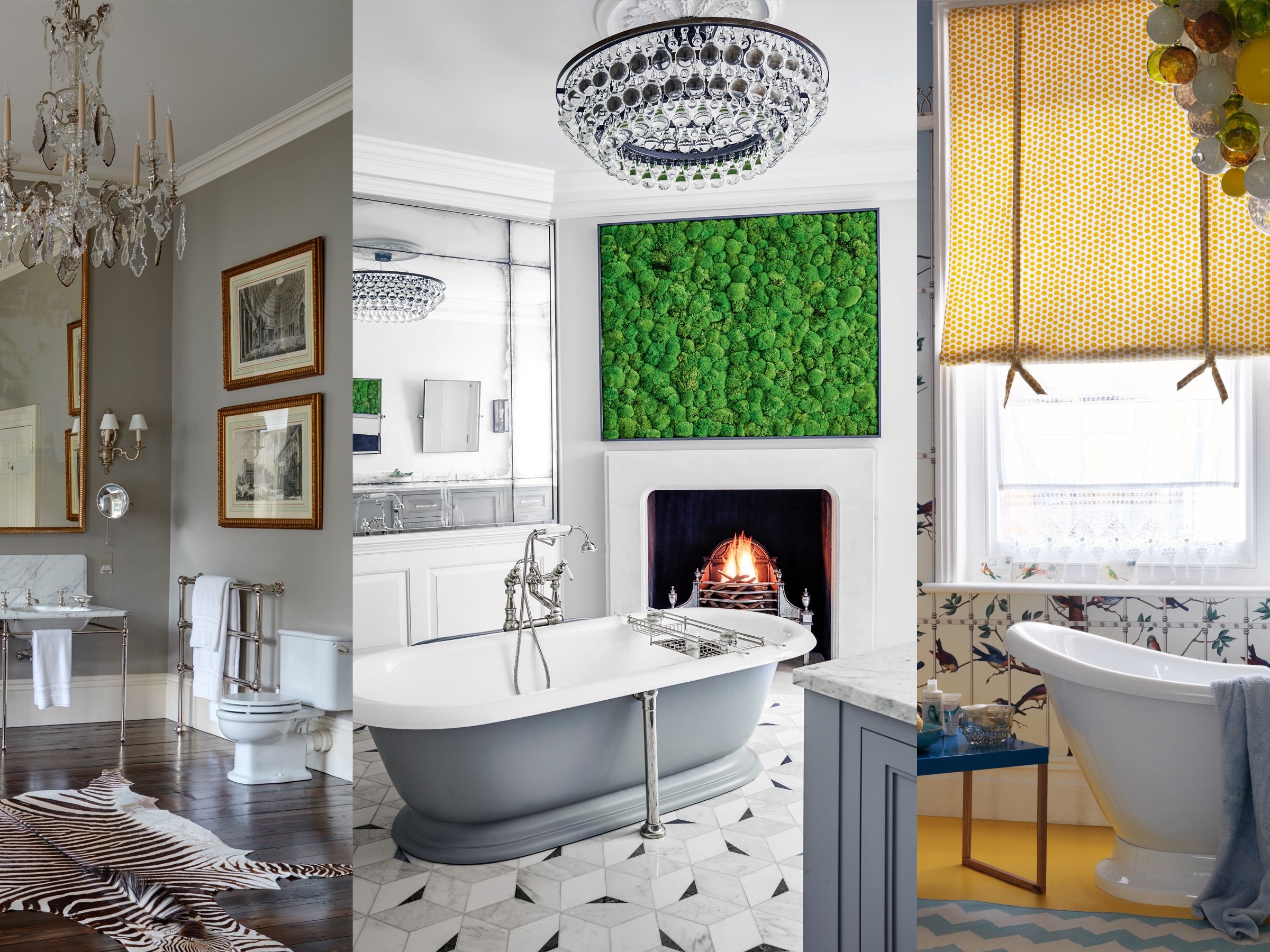 Bathroom Chandelier with Moss Wall Feature and Crystal Decor