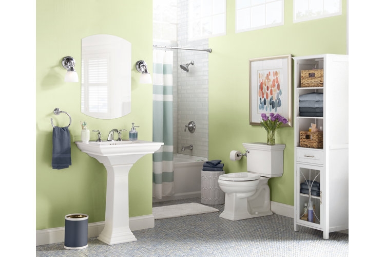 Bathroom Fixtures with Vertical Storage Tower for Mint Walls