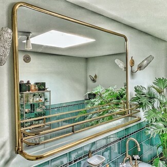 Bathroom Mirror Brass Rail Integrated Shelf Vanity