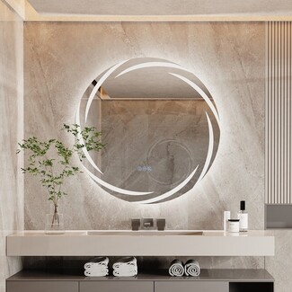 Bathroom Mirror Round Backlit Vanity Mirror Swirl Design
