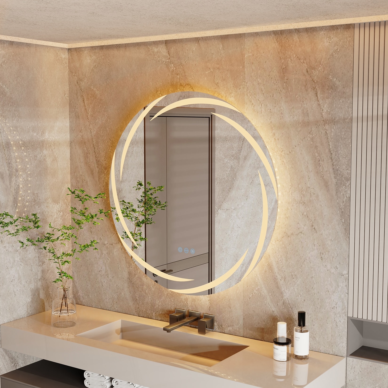 Bathroom Mirror with Swirl LED Pattern Backlit Glow